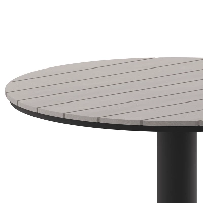 Emma And Oliver 24" Round Outdoor Dining Table With Faux Teak Poly Slats And Steel Frame - Image 7
