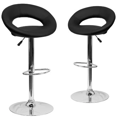 Emma And Oliver 2 Pack Contemporary Vinyl Rounded Orbit-Style Back Adjustable Height Barstool With Chrome Base - Image 7