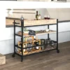 Emma And Oliver Light Oak Wood Kitchen Bar Cart, Stemware Rack And Locking Casters