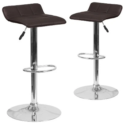 Emma And Oliver 2 Pack Contemporary Vinyl Adjustable Height Barstool With Quilted Wave Seat And Chrome Base - Image 13