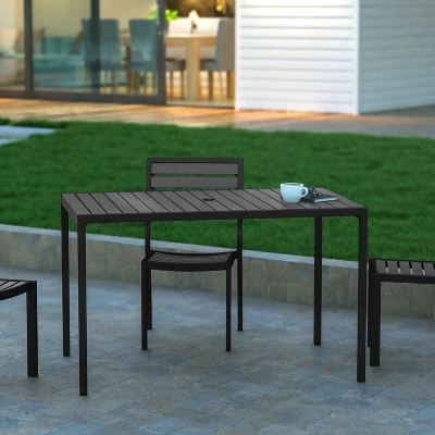 Emma And Oliver All-Weather Faux Teak Patio Dining Table With Steel Frame - Seats 4