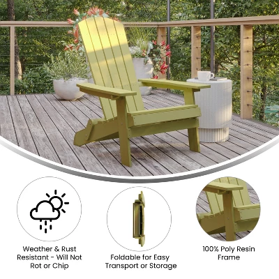 Emma And Oliver Set Of 4 Indoor/Outdoor Poly Resin Folding Adirondack Chairs, All-Weather Chairs For Porch, Patio, Or Sunroom - Image 6