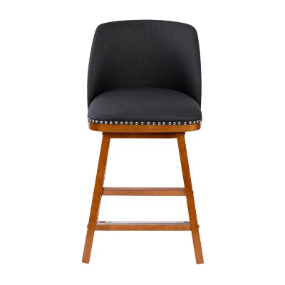 Emma And Oliver Upholstered Mid-Back Stools With Nailhead Accent Trim & Wood Frames - Image 10