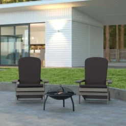 Emma And Oliver Set Of Two All-Weather Poly Resin Folding Adirondack Chairs For Indoor/Outdoor Use