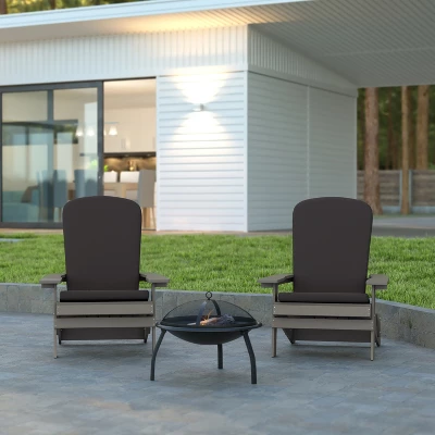 Emma And Oliver Set Of Two All-Weather Poly Resin Folding Adirondack Chairs For Indoor/Outdoor Use