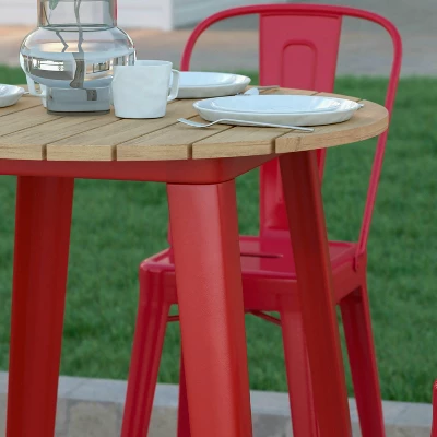 Emma And Oliver Indoor/Outdoor Bar Top Table, 30" Round All Weather Poly Resin Top With Steel Base - Image 3