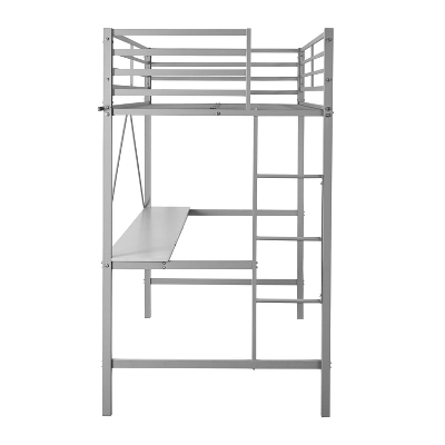 Emma And Oliver Metal Loft Bed Frame With Desk, Protective Guard Rails And Ladder For Kids, Teens And Adults - Image 11