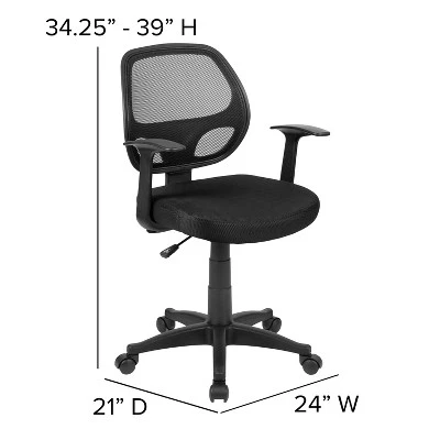 Emma And Oliver Mid-Back Black Mesh Swivel Task Office Chair With T-Arms - Image 6