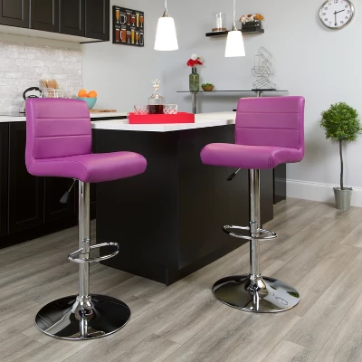 Emma And Oliver Swivel Rolled Seat Adjustable Height Barstool With Chrome Base - Image 12