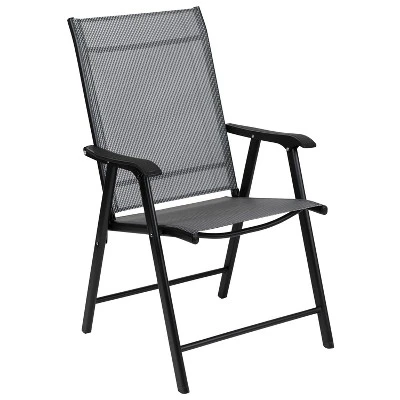 Emma And Oliver Black Outdoor Folding Patio Sling Chair / Portable Chair (2 Pack) - Image 2