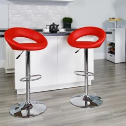 Emma And Oliver Rounded Orbit-Style Back Vinyl Swivel Adjustable Height Barstool