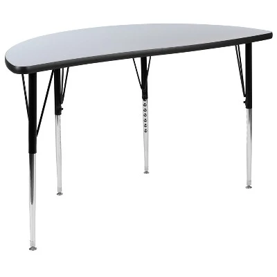 Emma And Oliver 3 Piece 76" Oval Wave Collaborative Grey Adjustable Activity Table Set - Image 2