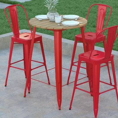 Emma And Oliver Indoor/Outdoor Bar Top Table, 30" Round All Weather Poly Resin Top With Steel Base - Image 2