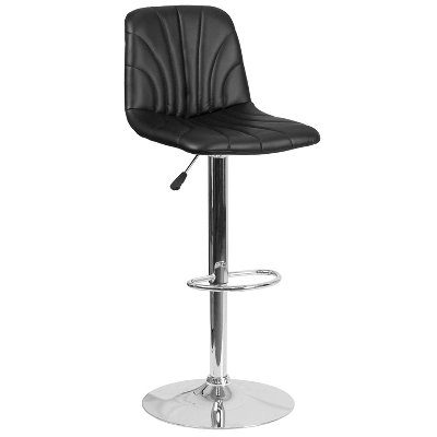 Emma And Oliver 2 Pack Contemporary Black Vinyl Adjustable Barstool With Embellished Stitch Design - Image 5