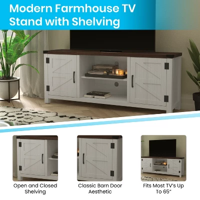 Emma And Oliver 59 Inch Barn Door TV Stand Fits Up To 65" TV's With Adjustable Shelf - Image 4