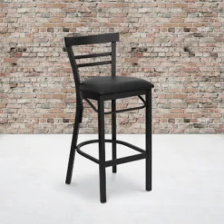 Emma And Oliver Two-Slat Ladder Back Black Metal Restaurant Dining Barstool