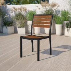 Emma And Oliver Outdoor Faux Teak Side Chair With Poly Slats - Teak Patio Chair
