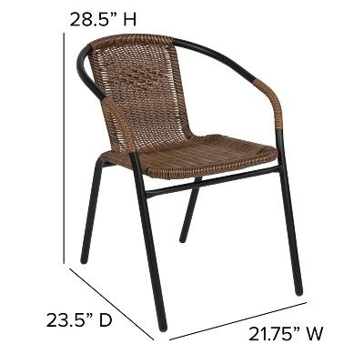 Emma And Oliver 2 Pack Rattan Indoor-Outdoor Restaurant Stack Chair With Curved Back - Image 4