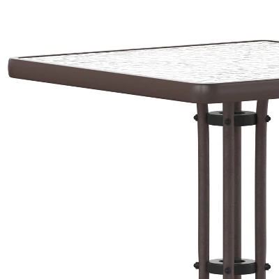 Emma And Oliver 23.5" Square Tempered Glass Metal Table With Smooth Ripple Design Top - Image 7
