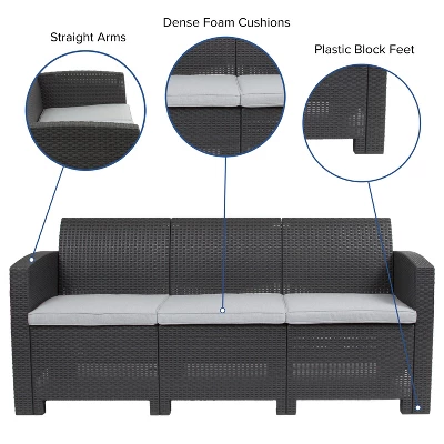 Emma And Oliver Faux Rattan Sofa With All-Weather Cushions - Image 2