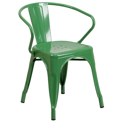 Emma And Oliver Commercial Grade Colorful Metal Indoor-Outdoor Chair With Arms - Image 11