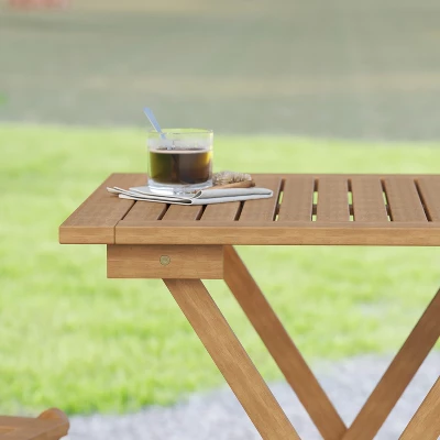 Emma And Oliver Portable Natural Solid Acacia Wood Folding Patio Side Table For Indoor And Outdoor Use - Image 3