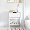 Emma And Oliver Kids Single-Drawer Night Stand With Solid Wood Frame, Side Table For Kids Bedroom With Open Shelf