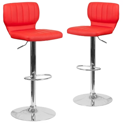 Emma And Oliver 2 Pack Contemporary Vinyl Adjustable Height Barstool With Vertical Stitch Back And Chrome Base - Image 14