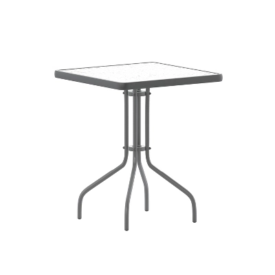 Emma And Oliver 23.5" Square Tempered Glass Metal Table With Smooth Ripple Design Top - Image 11