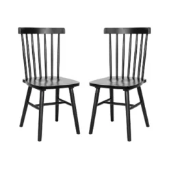 Emma And Oliver Set Of Premium Solid Wood Spindle Back Armless Dining Chairs With Saddle Seats And Felt Floor Protectors