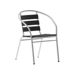 Emma And Oliver Aluminum Commercial Indoor-Outdoor Restaurant Stack Chair With Triple Slat Faux Teak Back