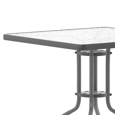 Emma And Oliver 31.5" Square Tempered Glass Metal Table With Smooth Ripple Design Top - Image 7