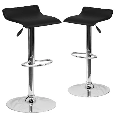 Emma And Oliver 2 Pack Contemporary Vinyl Adjustable Height Barstool With Solid Wave Seat And Chrome Base - Image 14