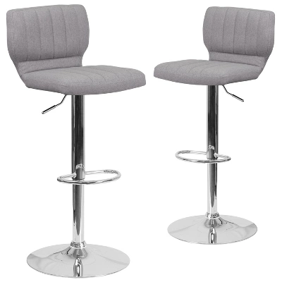 Emma And Oliver 2 Pack Contemporary Vinyl Adjustable Height Barstool With Vertical Stitch Back And Chrome Base - Image 11