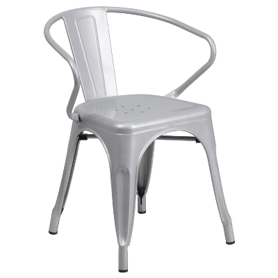 Emma And Oliver Commercial Grade Colorful Metal Indoor-Outdoor Chair With Arms - Image 13