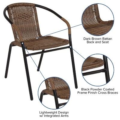 Emma And Oliver 2 Pack Rattan Indoor-Outdoor Restaurant Stack Chair With Curved Back - Image 3
