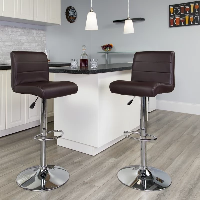 Emma And Oliver Swivel Rolled Seat Adjustable Height Barstool With Chrome Base - Image 14
