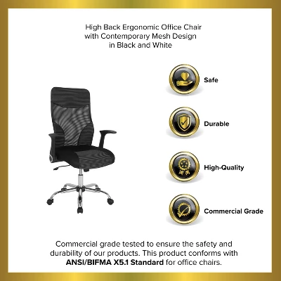 Emma And Oliver High Back Black/White Ergonomic Office Chair With Contemporary Mesh Design - Image 10