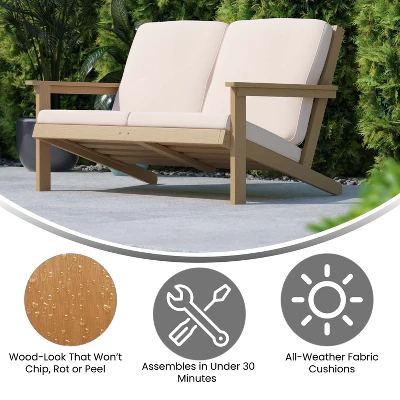 Emma And Oliver All-Weather Polyresin Adirondack Loveseat With Deep Seat And Comfortable Back & Seat Cushions - Image 5