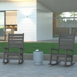 Emma And Oliver Set Of 2 Contemporary Rocking Chairs, All-Weather HDPE Indoor/Outdoor Rockers