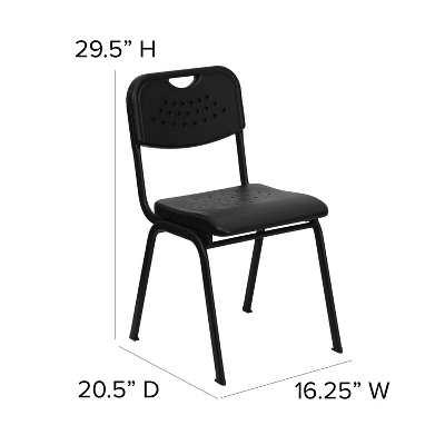 Emma And Oliver Black Plastic Student Classroom Stack Chair With Open Back - Image 3