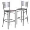 Emma And Oliver 2 Pack Silver Slat Back Metal Restaurant Barstool