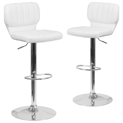 Emma And Oliver 2 Pack Contemporary Vinyl Adjustable Height Barstool With Vertical Stitch Back And Chrome Base - Image 13