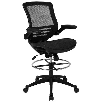 Emma And Oliver Mid-Back Transparent Mesh Drafting Chair With Flip-Up Arms - Image 12