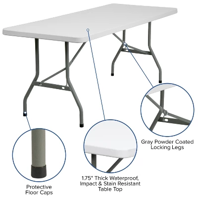 Emma And Oliver 6-Foot Granite White Plastic Folding Table - Banquet / Event Folding Table - Image 2