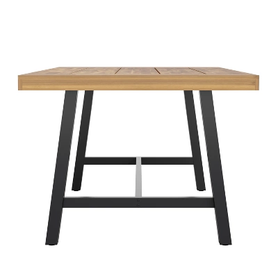 Emma And Oliver Natural Finish Solid Acacia Wood Dining Table With Black Metal Legs For Indoor And Outdoor Use - Image 7