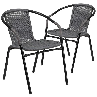 Emma And Oliver 2 Pack Rattan Indoor-Outdoor Restaurant Stack Chair With Curved Back - Image 14