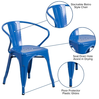 Emma And Oliver Commercial Grade 4 Pack Metal Indoor-Outdoor Chair With Arms - Image 3