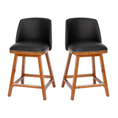 Emma And Oliver Upholstered Mid-Back Stools With Nailhead Accent Trim & Wood Frames - Image 12