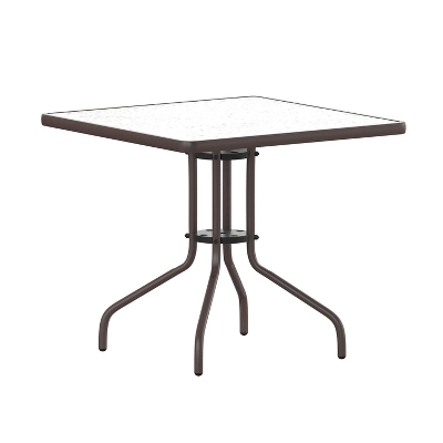 Emma And Oliver 31.5" Square Tempered Glass Metal Table With Smooth Ripple Design Top - Image 11